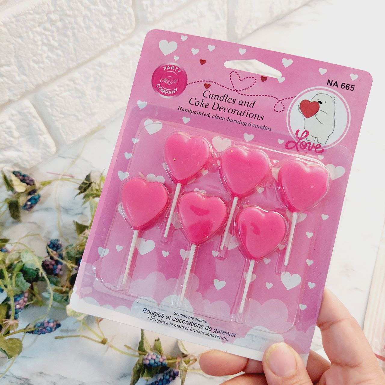 شمع 6 عددی قلب صورتی